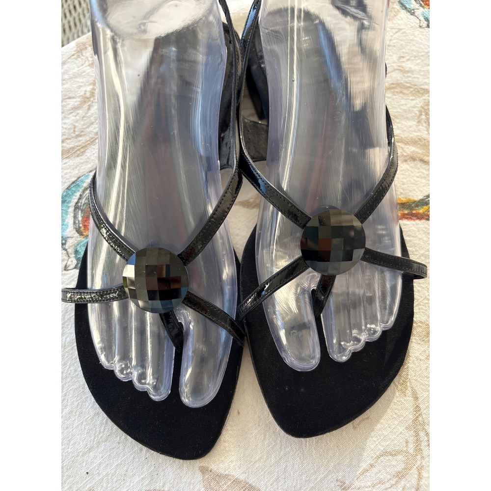 Stuart Weitzman Black Patent Jeweled Slingback Sandals Flat Strappy Spain 8.5M